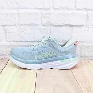 Hoka One One Bondi 7 Light Blue Lace-up Mesh Running Athletic Sneakers Size US 9